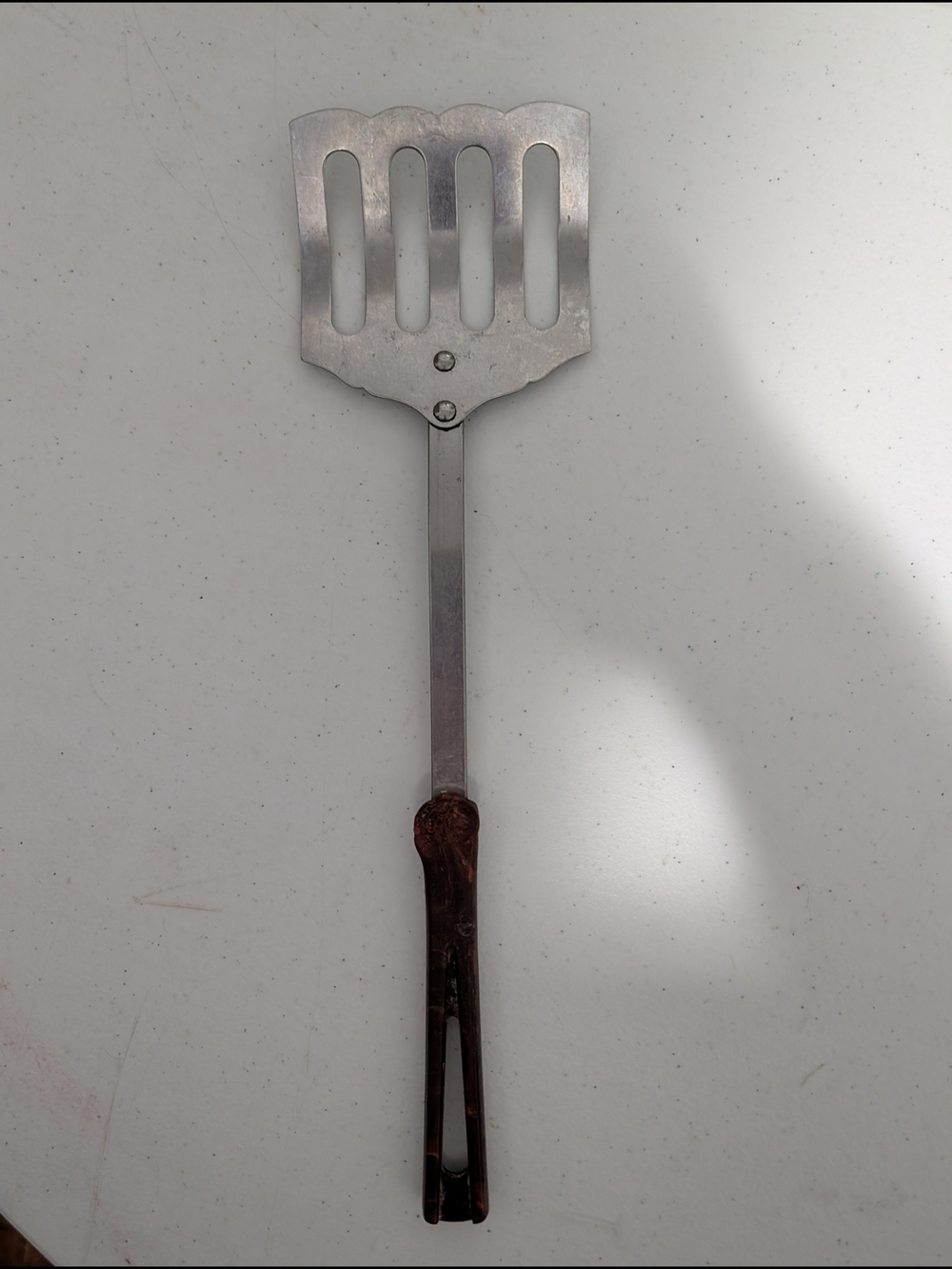 Stainless Steel Slotted Spatula with Brown Handle
